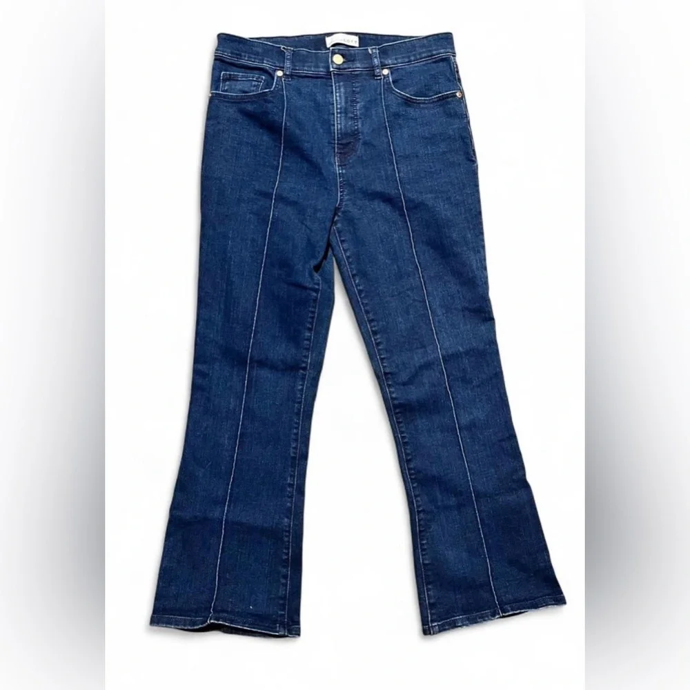 LOFT Women’s Dark Blue The Kick Crop Flare Jeans Short Size 29/8 - Picture 1 of 7